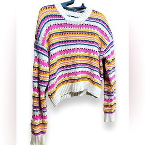 L 🔖 ZARA Sweater Rainbow Crochet Multi-Color knit Crop